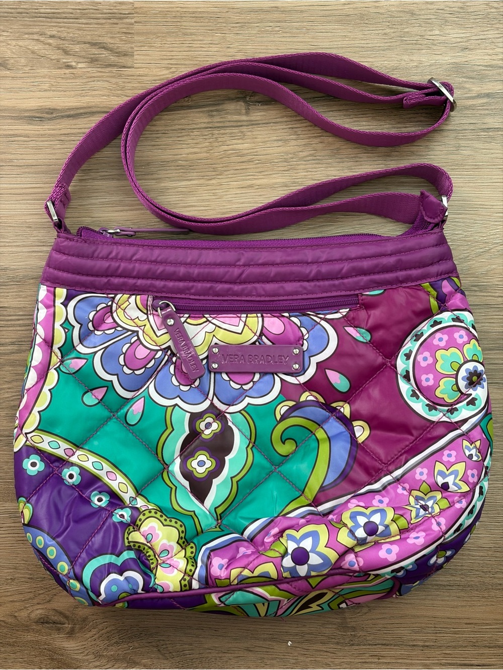 NWOT 2013 Vera Bradley “Heather” Purple Paisley Puffy Nylon Crossbody Bag